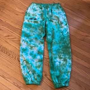 Clare V Tie Dye Eyes Sweatpants Joggers Green Medium Cotton
